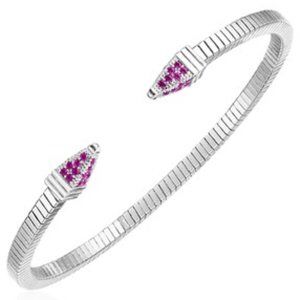 PREEMINENT Sterling Silver Spike Cuff Bracelet with Raspberry Cubic Zirconias